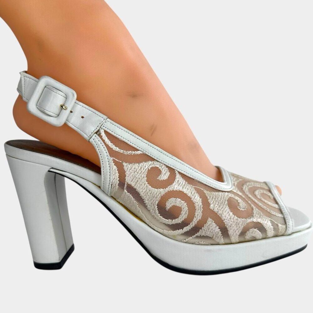 Yves Saint Laurent Platform Sandals Slingback Peep-Toe White SZ (US)5.5/(EU)35.5 - Picture 4 of 11